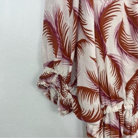 Anthropologie Nicole Feather Pattern Linen Puff Sleeved Shirt Dress Size MP - Picture 10 of 15